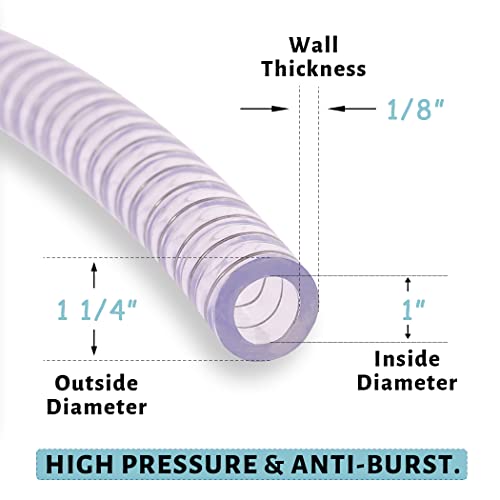 Davco Clear Braided Plastic Vinyl Tubing, Steel Wire Reinforced Tubing, Extra Heavy Duty Discharge Pool Backwash Hose, Black #TOP5