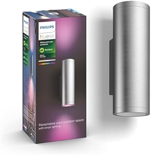 Philips Hue White and color ambiance Lampa ścienna zewnętrzna LED Appear, srebrna, do 16 mln kolorów, sterowanie za pomocą aplikacji, kompatybilna z Amazon Alexa (Echo, Echo Dot), 915005976301