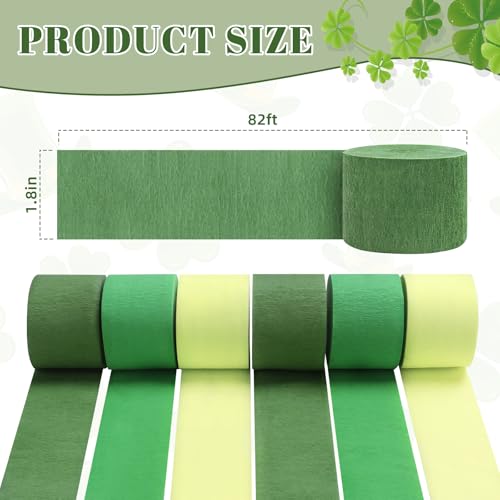 Image of Green Streamers Party Decorations, 6 Rolls Crepe Paper for St Patricks Day Decorations Wedding Birthday Baby Shower Decorations Craft Supplies(1.8 Inch x 82Ft /Roll)