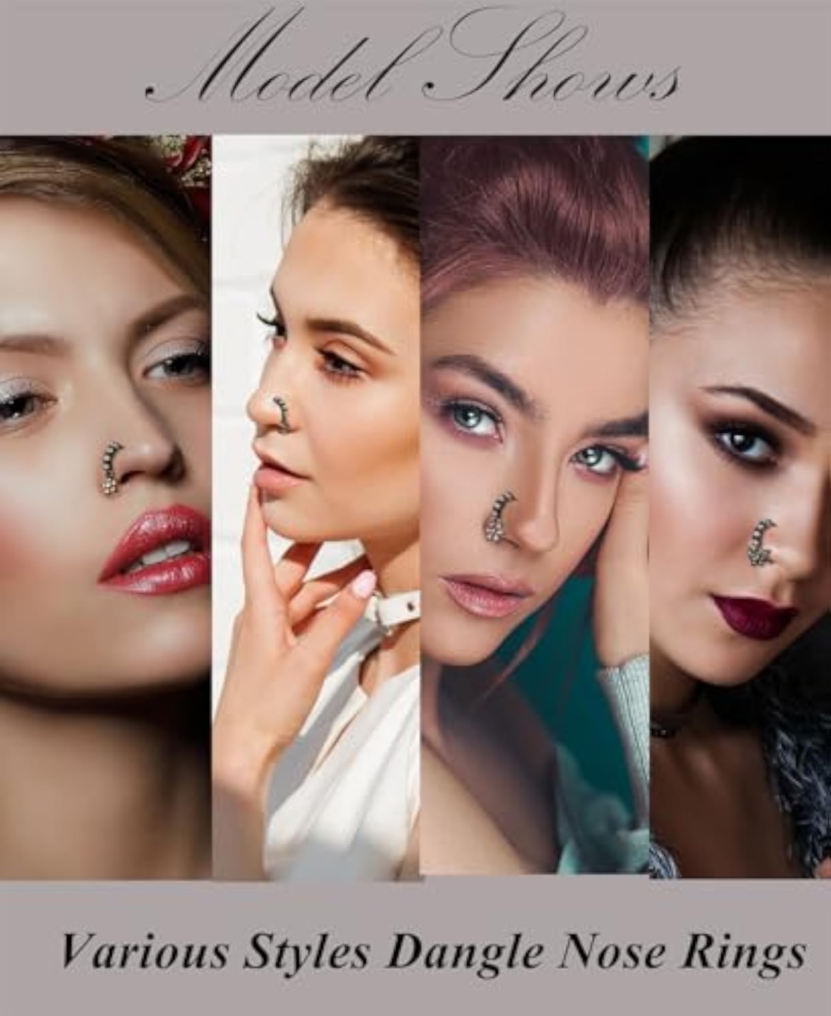 10pcs Dangle Nose Rings with Butterfly & Heart Designs