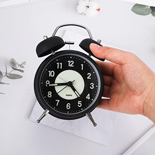 Gukasxi Double Bell Alarm Clock with Night Light, Retro Twin Bell Alarm Clock, Non Ticking Silent Bedside Alarm Clock with Backlight, Old Fashioned Analogue Desk Loud Alarm Clock for Bedroom (Black)