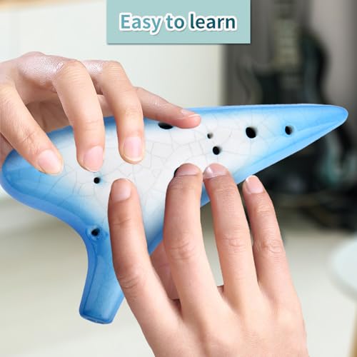Joy of Wood Thrush 12 Hole Alto C Sweet Potato Ocarina Pottery Ocarina with a Protective Bag and Songbooks (Gradient Blue)
