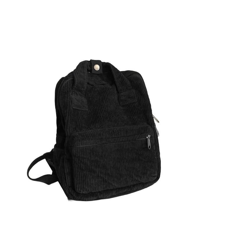 Taolivingmart Vintage Corduroy Backpack in Simple and Fashionable Style with Dual Purpose, Large Capacity, and Solid Color (Black)