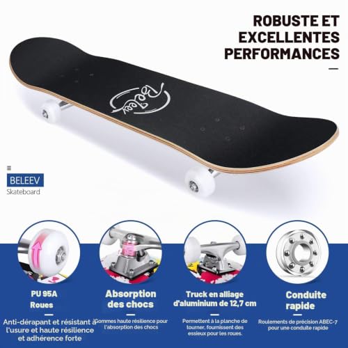 BELEEV Skateboard 31x8 pour Débutants, Enfants, Adolescents et Adulte, Complet Pro Cruiser Skateboard pour Fille Garcon, Érable Canadien 7 Couches, Double Plateau Concave avec Outil en T – vue 5