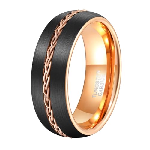 Bague mariage tungstène anti-rayures 8MM alliance noire et or rose 64