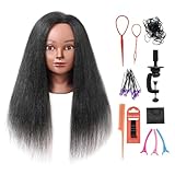 Armmu Mannequin Head with 100% Real Hair, 16' Cosmetology Mannequin Manikin Training Practice Doll Head for Hairdresser Braiding Hair Styling Hairdressing with Clamp Holder- Black
