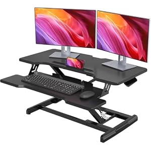 Standing Desk Converter 32 inch, Height Adjustable Sit Stand Desk Riser, Quick Sit to Stand Tabletop Dual Monitor Riser Workstation for Home Office with Keyboard Tray, Black