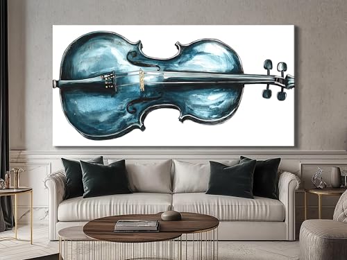 Tableau de violon bleu 30x60cm impression sur toile abstraite pour salon