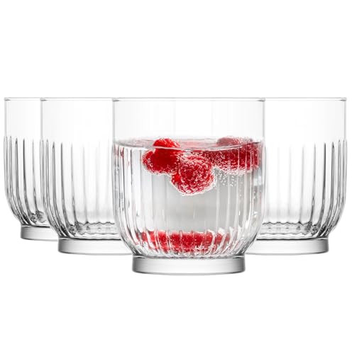 Glasmark KROSNO 1992 Trinkgläser Set Gläser Mit Rillen 4 Stück 290 ml Wassergläser Cocktailgläser Saftgläser Saft Wasser Glas Mit Dickem Boden Spülmaschinenfest, Farblos