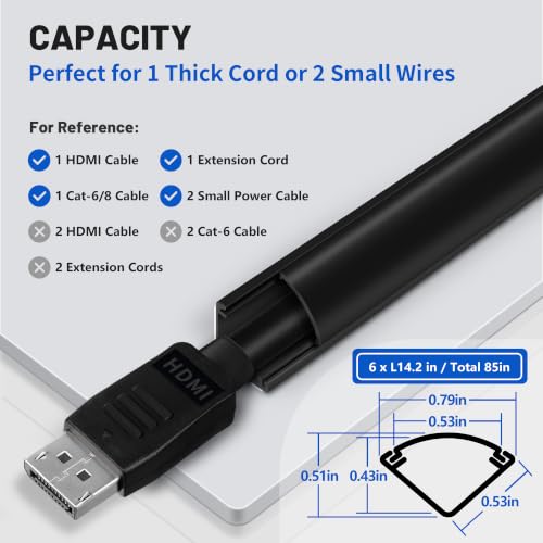 Image of ZhiYo 85in Corner Cable Hider for 1 Cord, Hide Wires on Wall Corner, Black