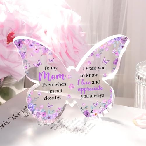 Image of Gifzy Gifts for Mom, Mom Birthday Gifts from Daughter Son, Unique Purple Butterfly Acrylic Plaque Desk Decor, Mother Gift Ideas on Birthday Christimas Mothers Day, 5 x 5 x 0.5 inches