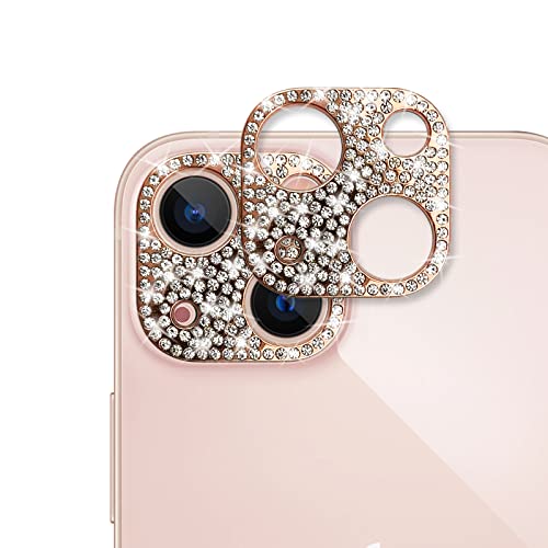 Protection objectif iPhone 13 anti rayure en métal rose avec strass brillants