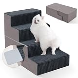 EASYSOAR 4-Step Dog Stairs, 18'' H Dog Stairs for High Beds, Non-Slip Bottom Pet Steps for Small Dogs and Cats Under 40 Lbs, Indoor Pet Steps Ramp for Bed, Grey