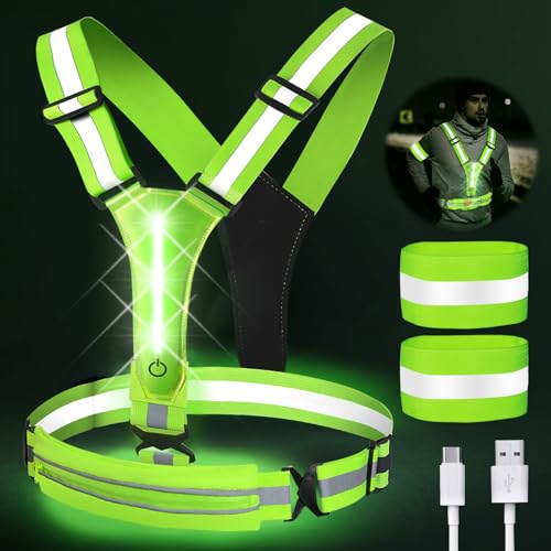 Chaleco Reflectante Bicicleta LED Recargable, Chalecos Reflectantes Seguridad con Ajustable, Chaleco