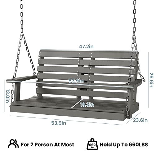 Kingyes Outdoor Hanging Porch Swing, 2 Seat Patio Swing Chair With Cup Holders, Waterproof Swing Chair Bench For Courtyard & Garden, 660Lbs Weight Capacity, Gray #TOP1