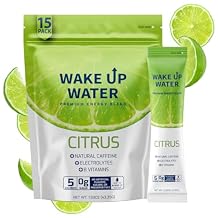 Wake Up Water Energy Drink Mix, Sugar Free Clean Energy Powder with Electrolytes & B Vitamins, Natural Caffeine for Focus & Hydration 15 Pack - Citrus