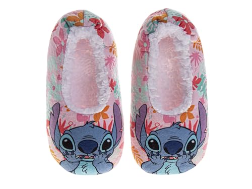 Josmo Lilo and Stitch Slipper Socks for Girls - Plush Soft Cozy SlipOn Sock Slippers with Grip - Multi Colors (Size 13-1 Little Kid)