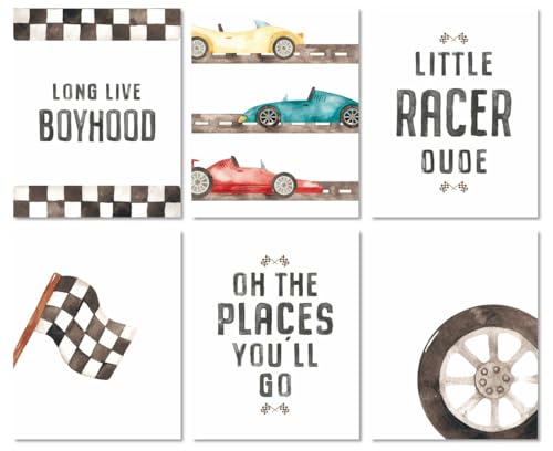 MINI ZOZI Race Car Room Decor Wall Art 8x10 6PCS Boy Nursery Posters