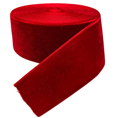 Chenkou Craft 5Yards 1 1/2 (40mm) Red Velvet Ribbon Bulk Christmas Decor (Red 1 1/2(40mm))