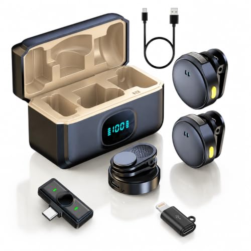 Image of Dual Wireless Lavalier Microphone with Charging Case, Noise Reduction Clip-On Mic with Type-C Receiver, Portable Wireless Microphone for YouTube, Vlogging, Interviews,