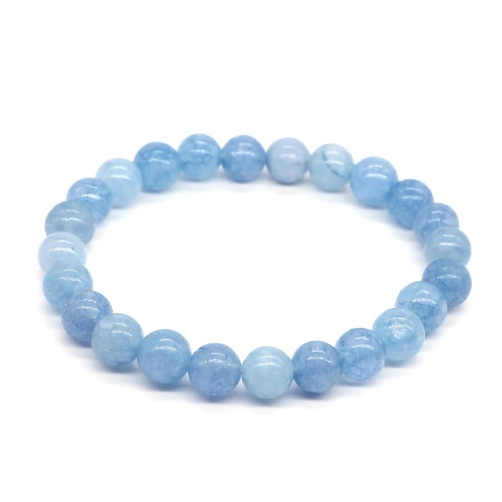 Bracelet en perles d'aigue-marine naturelle 8mm de lithothérapie élégante