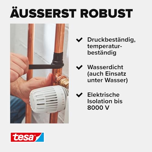 tesa extra Power Extreme Repair Reparaturband - Selbstverschweißendes Reparaturband aus Silikon zum Isolieren und Abdichten - 2,5 m - Schwarz