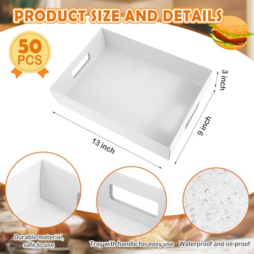 Image of LemonRoad 50 Pack Cardboard Disposable Food Trays, White, 13 inch X 9 inch X 3 inch