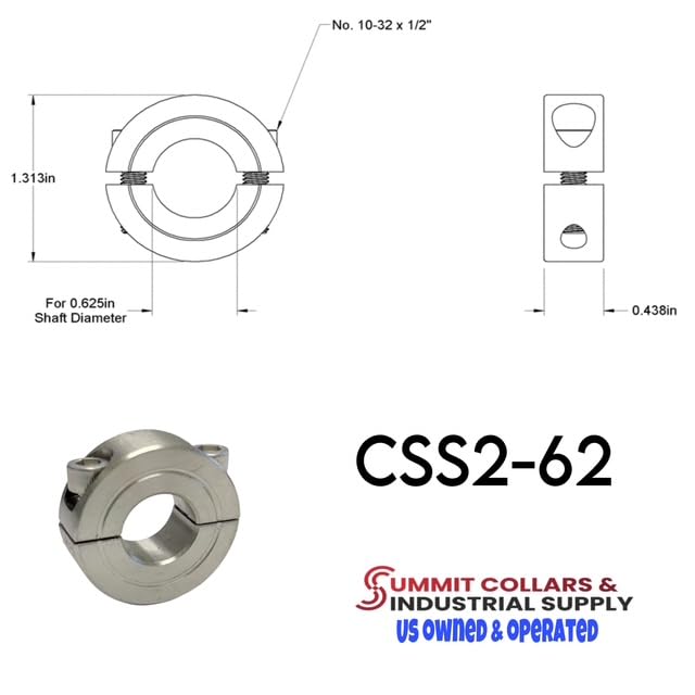 SUMMIT BRAND 5/8'' ID Double Split Shaft Collar Stainless Steel Lock Collar Clamp Set Screw 4PCS(5/8'', 4)