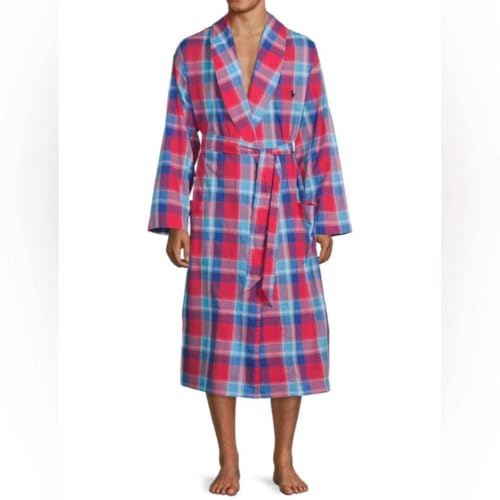 POLO RALPH LAUREN Men's 100% Cotton Woven Plaid Robe (Red, Small/Medium)