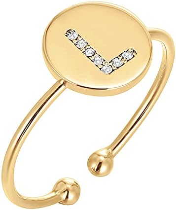 PAVOI 14K Gold Plated Initial Ring Stackable Rings for Women | Fa...