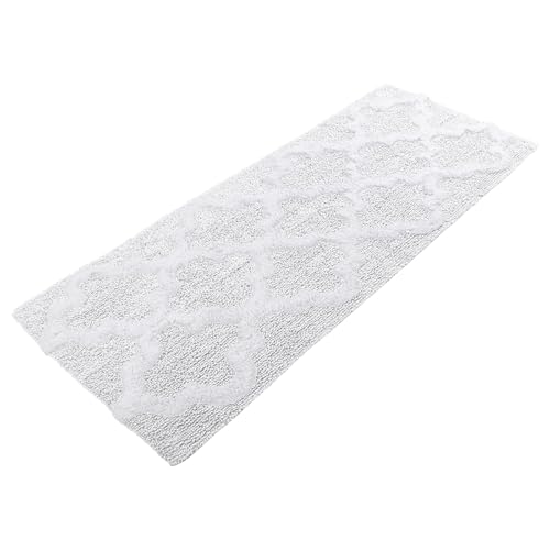 Bathroom Rug - 24 x 60 Inch Long Non Slip Bath Mat with Trellis Pattern - Extra Soft Absorbent Cotton Bath Mat - Machine Washable Bathroom Rugs Runner for Shower, Tub, or Vanity by Lavish Home (White)