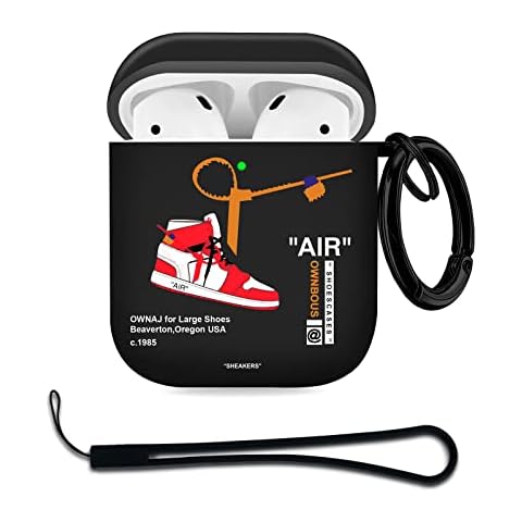 Gedicht for Airpods 2nd Generation Case Air Sports Shoes with Lanyard, Protective TPU Soft Airpod 1st Generation Case Cover Rugged for Apple Airpod 1&2 Case with Keychain for Women Men，Black Red Cover