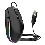 Wired Gaming Mouse LED RGB Backlit Mouse with 1.5m USB Cable 6 Buttons Silent Ergonomic Design Portable Computer Laptop Corded Mice 3600DPI Optical Gaming Mice for All USB Enabled Devices Black