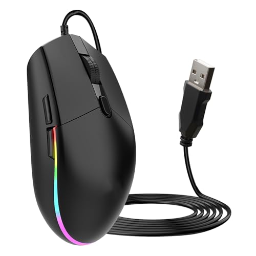 Image of Wired Gaming Mouse LED RGB Backlit Mouse with 1.5m USB Cable 6 Buttons Silent Ergonomic Design Portable Computer Laptop Corded Mice 3600DPI Optical Gaming Mice for All USB Enabled Devices Black