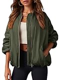 Tankaneo Womens Zip Up Bomber Jacket Oversized Fashion Casual Fully Lined Winter Coats With Pockets