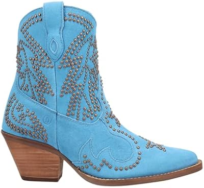 Dingo Womens Seein' Stars Suede Leather Snip Toe Casual Boots Ankle Mid Heel 2-3" - Blue - Size 6 M