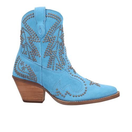 Dingo Womens Seein' Stars Suede Leather Snip Toe Casual Boots Ankle Mid Heel 2-3" - Blue - Size 6 M
