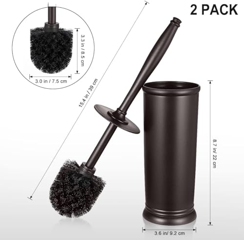Image of HAMITOR Toilet Bowl Brush Holder Set: Classic Round Bristle Head Deep Cleaning Cleaner Scrubber with Tall Caddy for Restroom - Home Bathroom Decor Accessories - Bronze 3 Pack