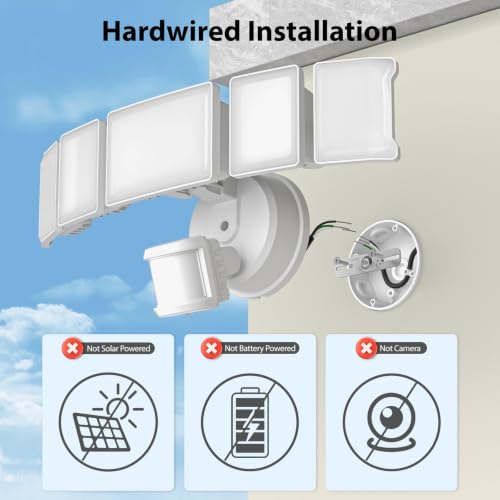 Olafus 2 Pack 18000LM Motion Sensor Outdoor Lights, 5-Head Adjustable Security Flood Light, IP65 Waterproof Dusk to Dawn LED Flood Light for Large Garage, Driveway, Backyard, White by Olafus - Used condition - Image 2