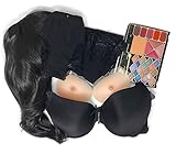 Crossdressing Kit For Men. Dark Pallette 6-Piece Starter Kit With Panties, Breast Enhancers, Wig, Makeup, Stockings And Bra. (40-44 Cup)