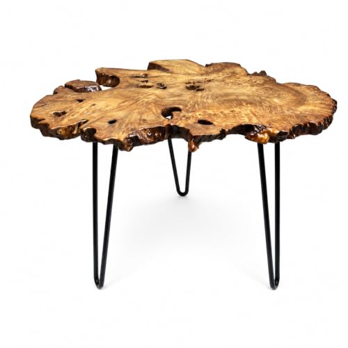 Live Edge Coffee Table, Solid Wood Slab Coffee Table with Black Metal Legs, Handmade Rustic Modern Center Table for Living Room, Natural Wood Grain Unique Wooden Table