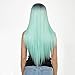 WIGER Long Straight Green Wigs for Cosplay Ombre Mint Green Hair Wig Natural Looking Two-tone Colorful Mermaid Wigs No Lace Synthetic Straight Hair for Girls