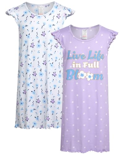 Rene Rofe Girls Nightgowns - 2 Pack Soft and Cute Lightweight Breathable Graphic Sleepwear Pajamas for Girls (Sizes: 4-12)