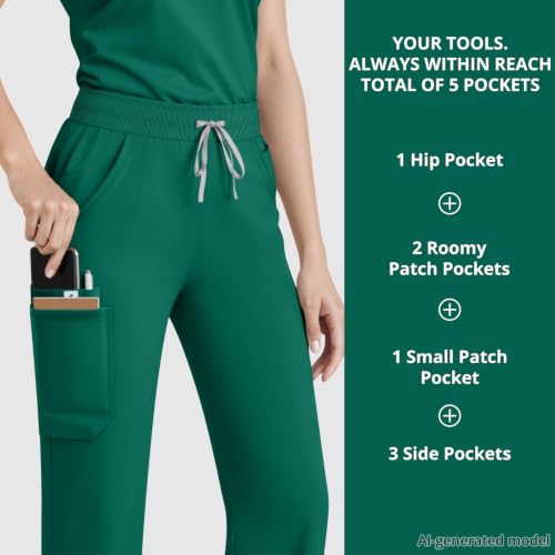 Image of Women's 7-Pocket Scrub Pants - Straight Leg, Mid-Rise, Drawstring | Soft stretch knit Mid-rise drawstring Side slits Wrinkle-resistant Machine washable For nurses /doctors /vets