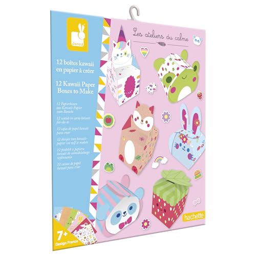 Janod 12 Cajas de Papel Kawaii para Hacer - 12 Creaciones + 1 Hoja de Pegatinas - DIY - Les Ateliers Du Calme - Kit de Ocio Creativo Infantil - Destreza y Concentración - A Partir de 7 Años - J09164