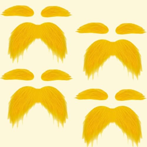 4Sets Yellow Mustache and Eyebrows 2 Novelty Halloween Cosplay Costume Party Favors image 5