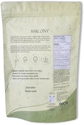 MARCOINA - Pure Hibiscus Herbal Tea 56g - Cut Petals, Loose, Caffeine-Free, Resealable Bag (2oz) - 4