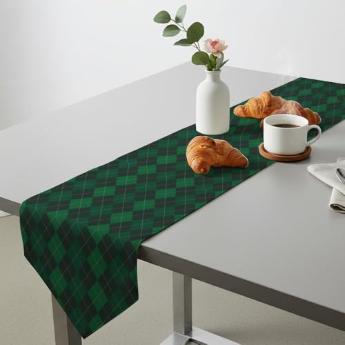 Classic Holiday Decor Winter Table Runner, Green Argyle Pattern Long Runners, Farmhouse Kitchen Dining Table Decor For Xmas Home Kitchen Dining Party 72X18 Inch