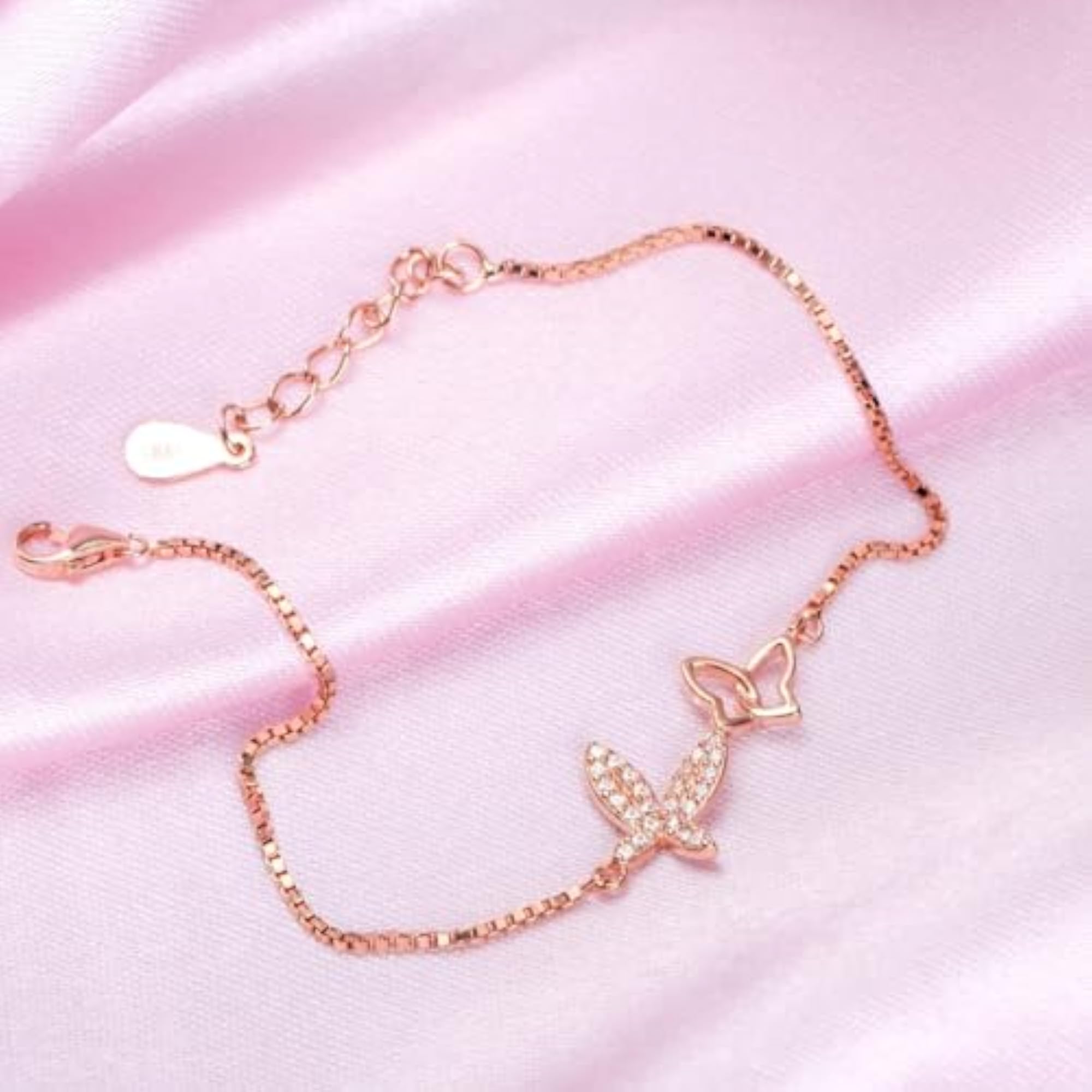 925 Sterling Silver Cubic Zirconia Butterfly Link Bracelet