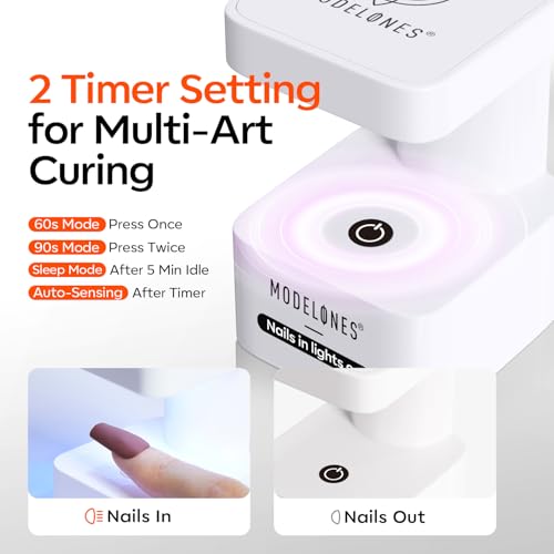Image of Modelones Mini UV Light for Gel Nails Flash Curing 2 Timers Milky White